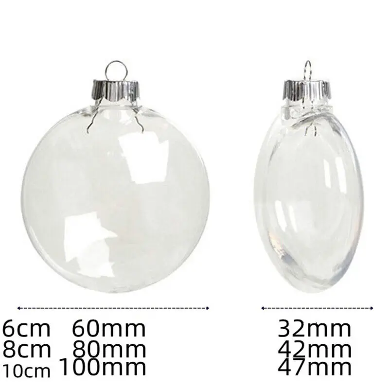 Clear Plastic Christmas Baubles Ball Oval Flat Hanging Christmas Baubles Fillable Xmas Tree Ornament Decoration 1PC 60/80/100mm