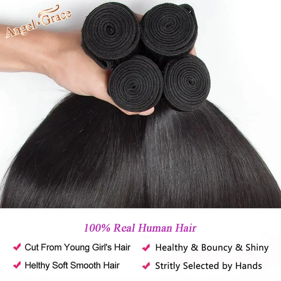 Peruvian Straight Human Hair Bundles 4 Pcs/Lot Angel Grace Hair Extensions 10-28 Inch Natural Color Remy Weave Bundles 100g