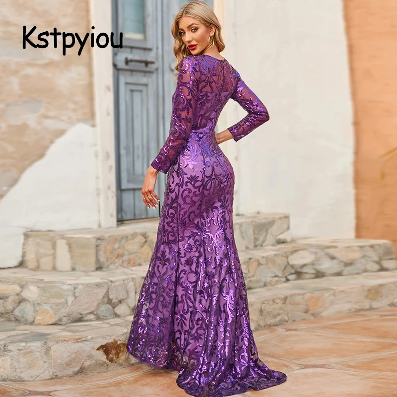 Women Party Dresses Kstpyiou Ball Gown Evening Sequin Glitter Prom Plus Curve Size Cocktail Lady Robe De Mother Of The Bride