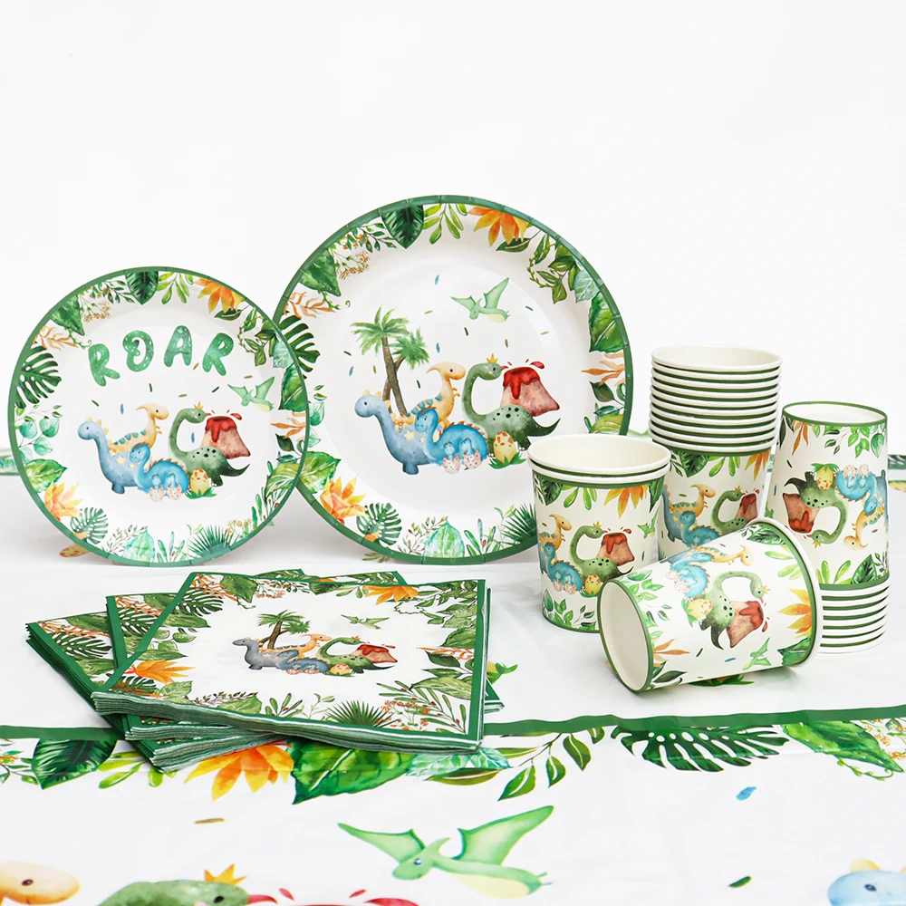 

Dinosaur Party Disposable Tableware Set Dinosaur Birthday Decoration Roar Dino Banner Balloons Kids Baby Shower Party Supplies