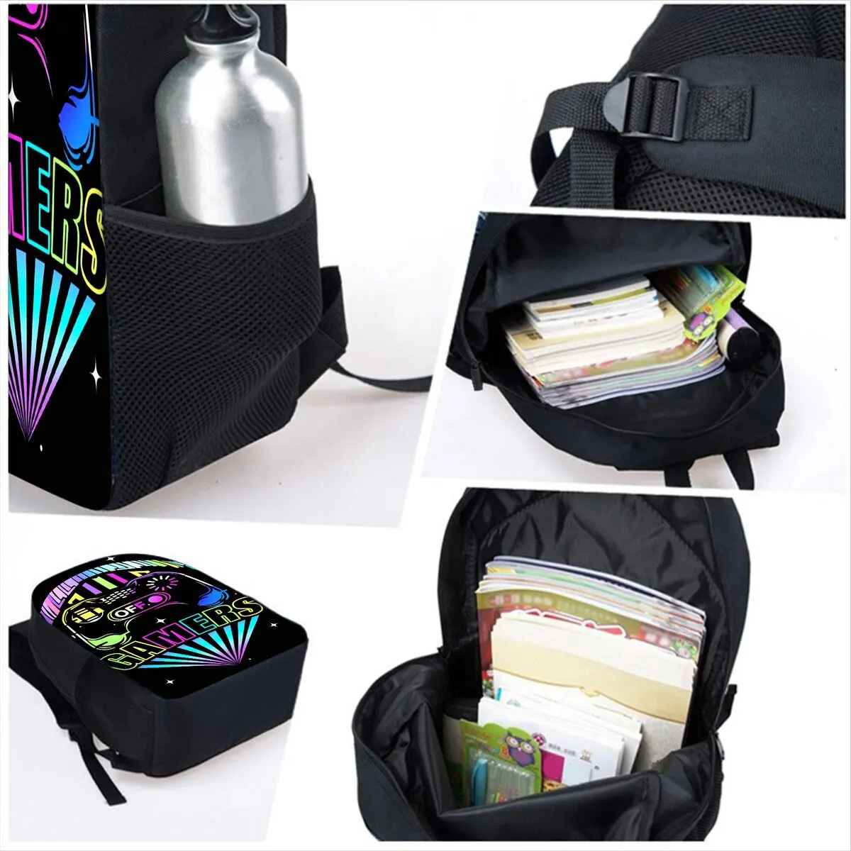 Gamepad print backpack all 4 styles comparison