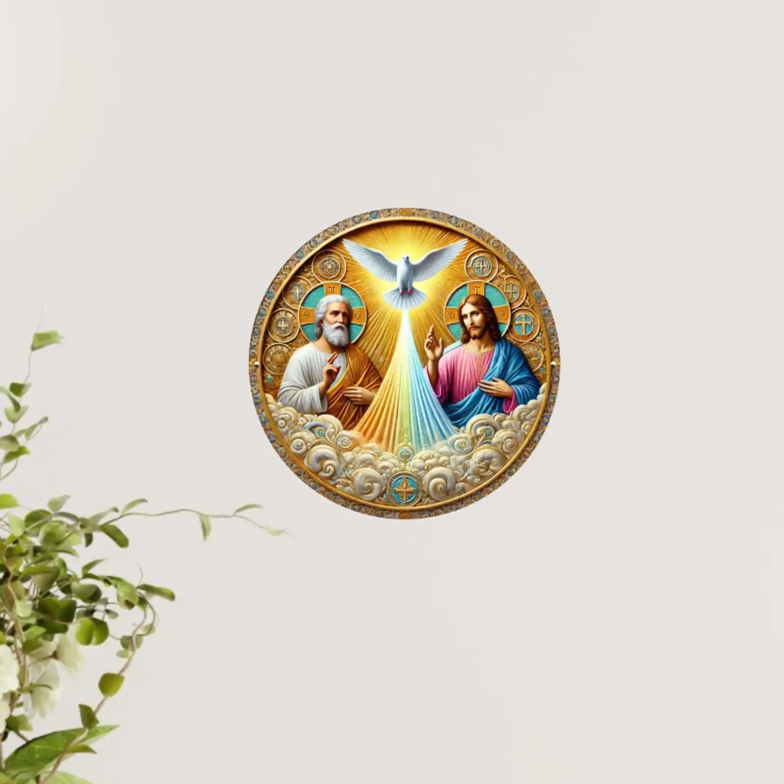 Jesus Round Wall Sign Wall Plaque Door Hanger Rustic Decor Hanging Decoration for Door Holiday Winter Indoor Outdoor