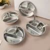 WORTHBUY Round 304 Stainless Steel Dinner Plate 3 Compartments Food Plate Tray Kitchen Food Container Cute Divided Dining Plate 3