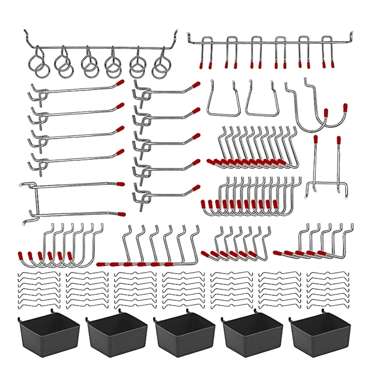 

114 Pcs Peg Board Hooks Assortment With Metal Hooks Sets, Hole Plate Bins, Peg Locks For Organizing Storage System Tools Durable