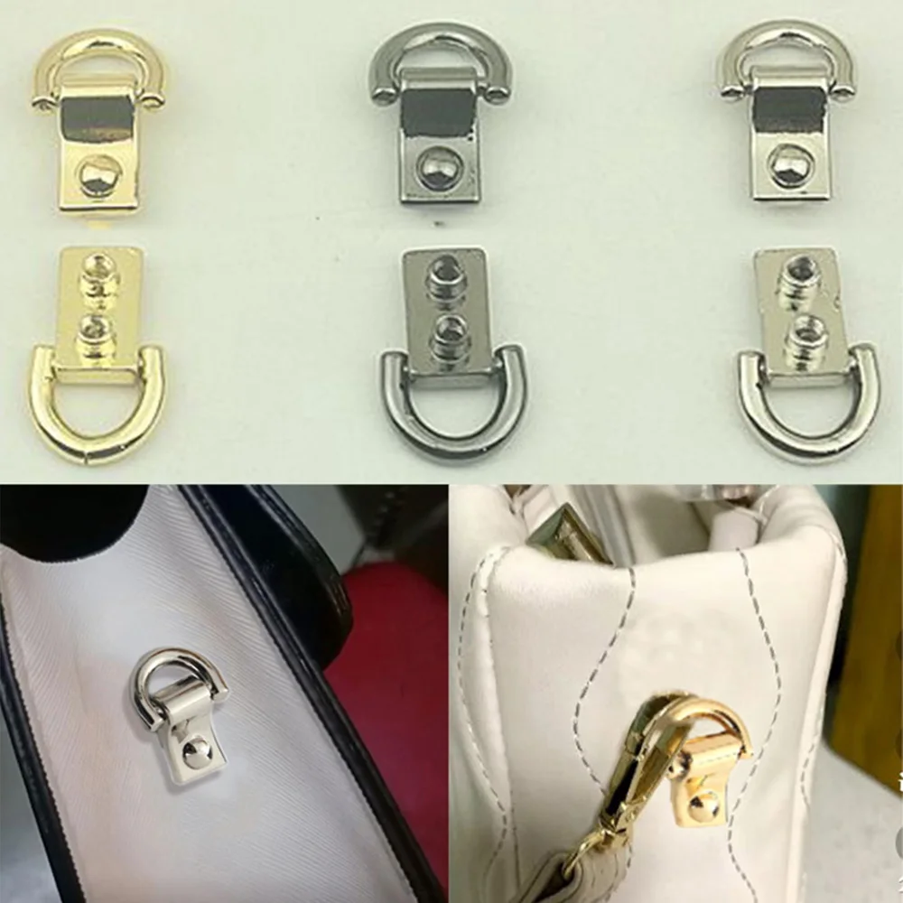 

2Pcs D Ring Bag Side Clip Buckles Handbag Chain Handles Connector Screw Bag Strap Belt Hanger DIY Hardware Bag Accessories