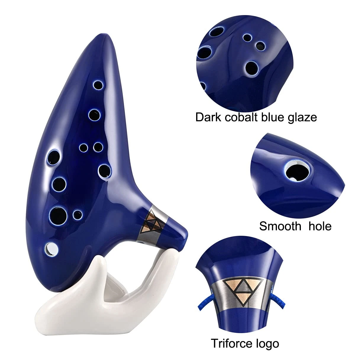 Okarina, 12 Töne Alt-C-Keramik-Okarina-Musik instrument mit Liederbuch-Hals-Schnur-Trage tasche, blau – Detail 4