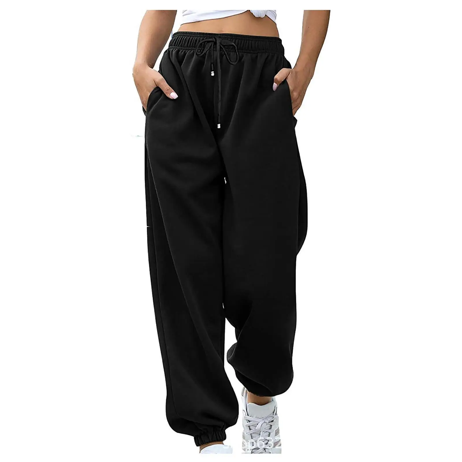 

2023 Solid Color Joggers Sweatpants Workout High Waisted Yoga Pants Casual Loose with PocketHip Hop Women Trousers Streetwear