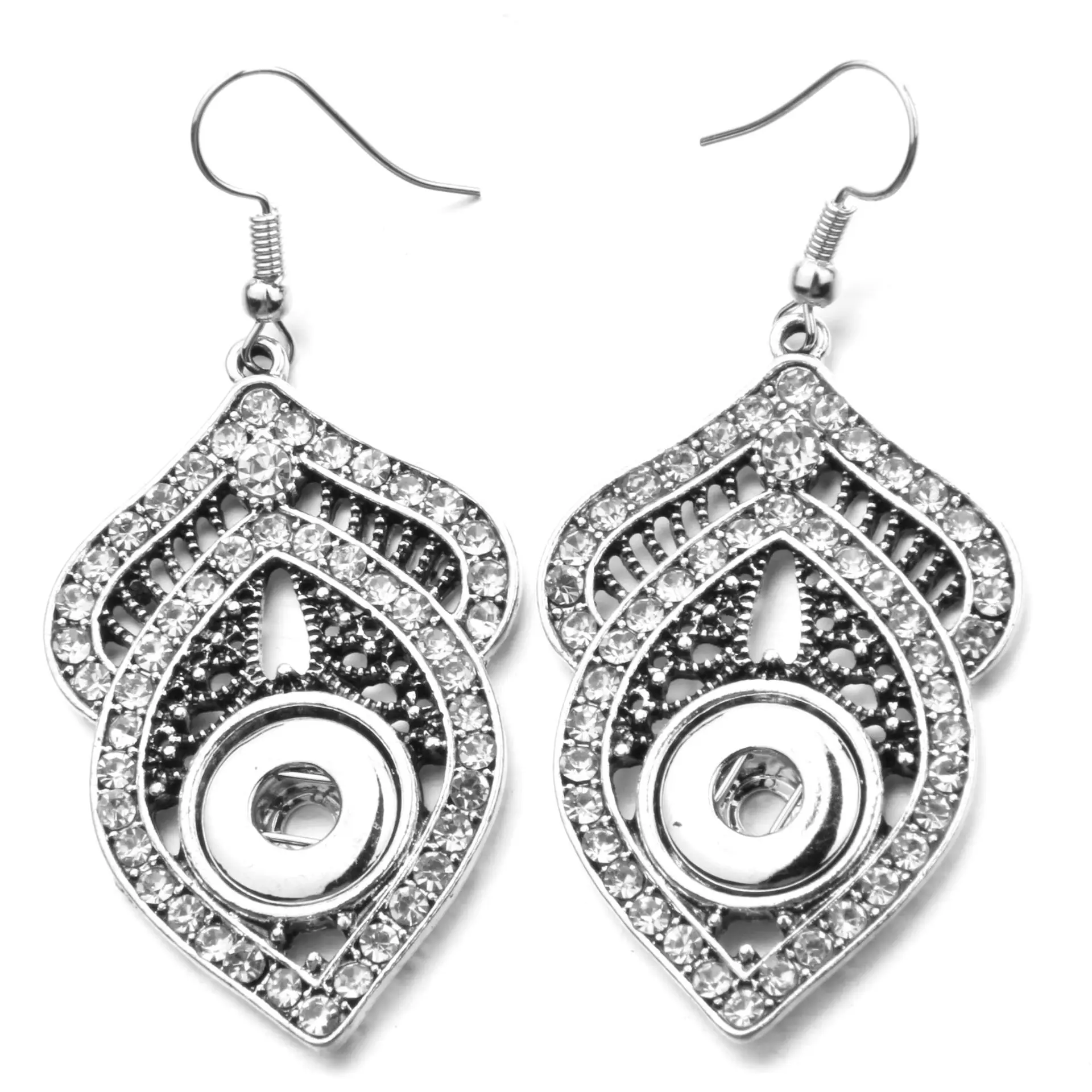 10PCS Vintage Metal Crystal 12mm Snap Button Dangle Earrings for Women Snaps Jewelry