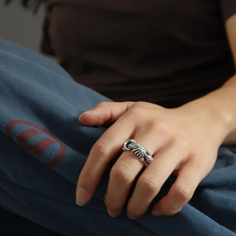 Creative Punk Skeleton Opening Ring for Unisex Exaggerated Retro Ring Vintage Hip Hop Rock Silver Color Jewelry Кольцо С Эмалью