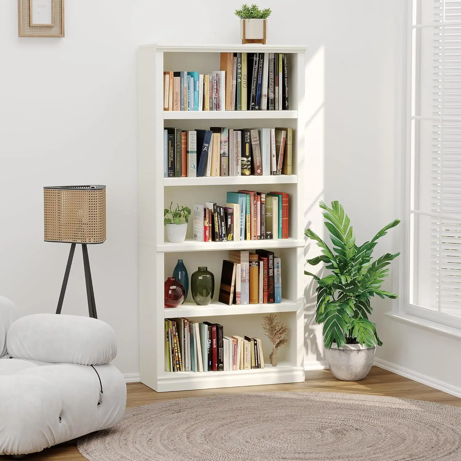 70-Inch Tall White Bookcase, 5 Tiers Shelves Open Storage Bookshelf, 33 in Wide Anti Tipping Indoor Furniture, Book Cases