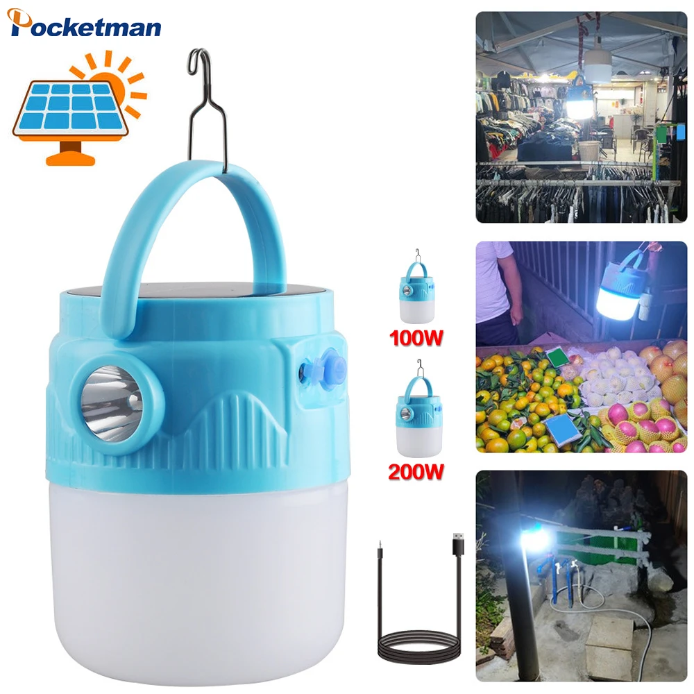 

Solar Outdoor Emergency Lamp Rechargeable Powered Camping Lantern Tent Hanging Lighting Waterproof Flashlight for Hiking Fishing