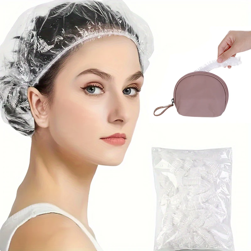 Disposable shower cap Women's Disposable Shower Cap for Clear Beauty Hair Hat Shower Cap Plastic Waterproof Head Cover Hotel Hair Dye Elastic