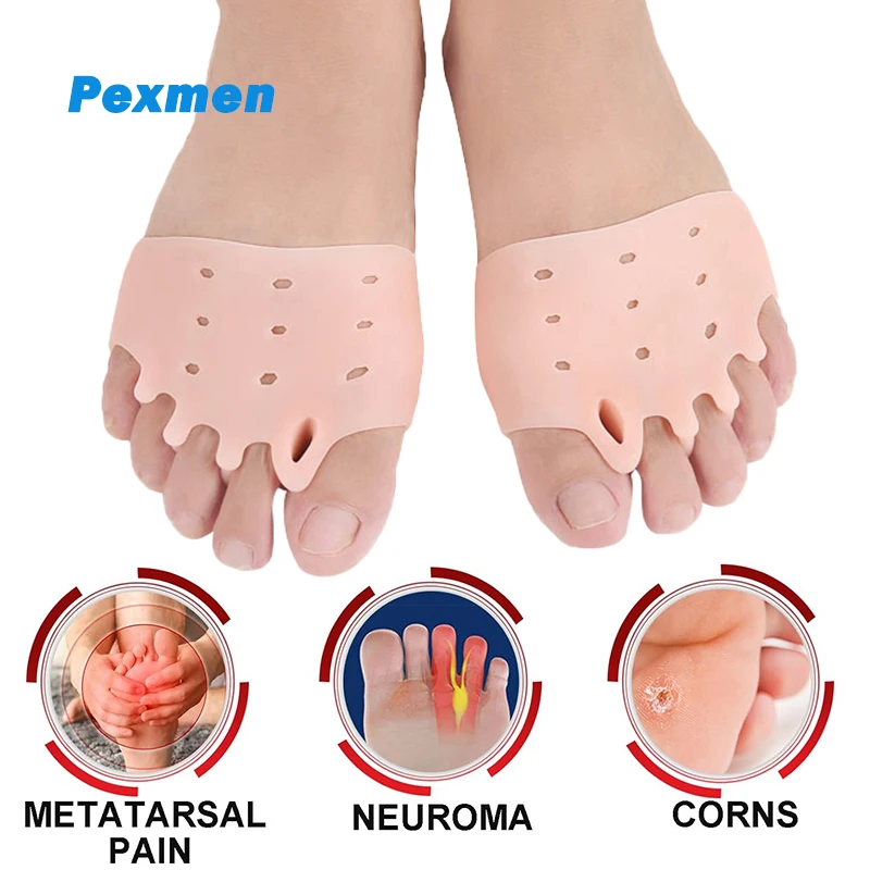 Pexmen 2Pcs Metatarsal Pads Gel Toe Separators Bunion Corrector Cushion Toe Spacers Ball of Foot Cushions for Men and Women