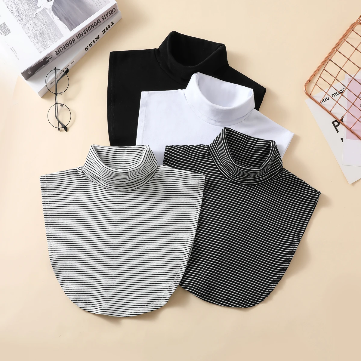 Gestrickter High Neck Fake Collar Damen modischer und vielseitiger warmer Nackenschutz schal elastischer Jersey Roll kragen pullover – Detail 1
