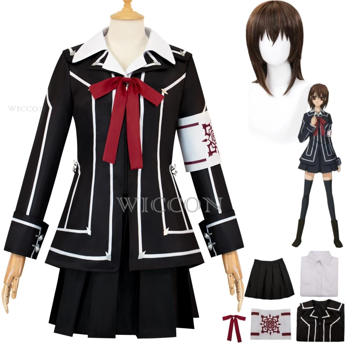 Anime Vampire Knight Kuran Yuki Costume Cosplay Kurosu Yuki Parrucca Nero Jk Uniformi Scolastiche Gonna Donna Adulta Kawaii Campus Suit