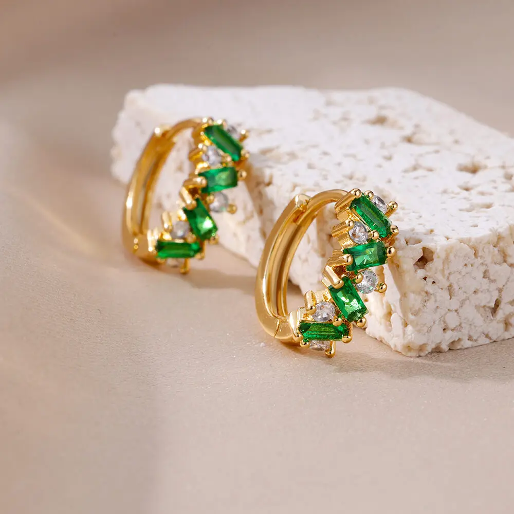 Fashion Green Zircon Square Earrings For Women