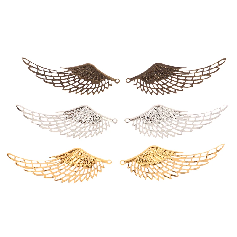 Gold Color/Silver/Bronze Filigree Wraps Angel Wings Pendant Metal Crafts DIY Headwear Jewelry Making Accessories 10Pc