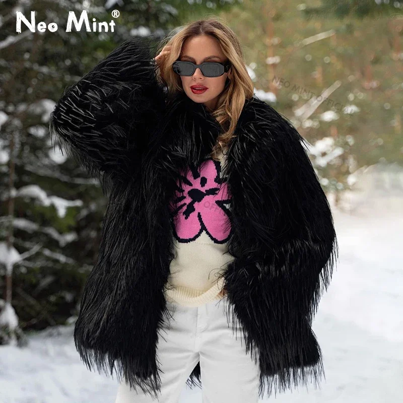Faux Lamb Fur Tassel Long Winter Warm Overcoat
