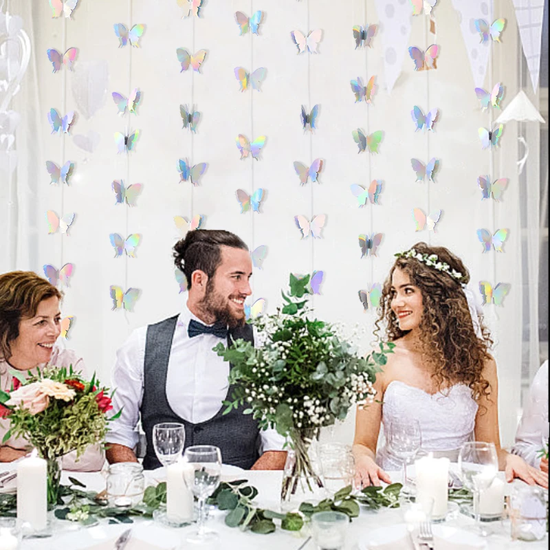 2M 3D Schmetterling Papier Banner Girlande Schillernde Hängende Flagge Vorhänge Für Hochzeit Geburtstag Party Hintergrund Dekoration Baby Dusche – Detail 2
