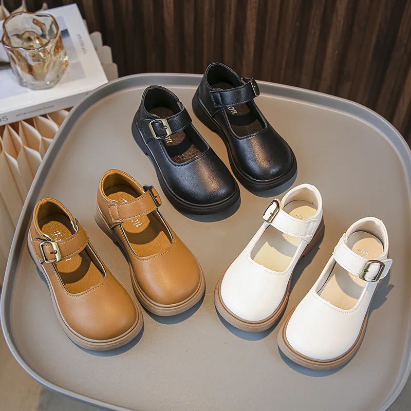 Boys leather shoes soft fashion Britain style black baby girls casual uniform school shoes children versatile loafer simple