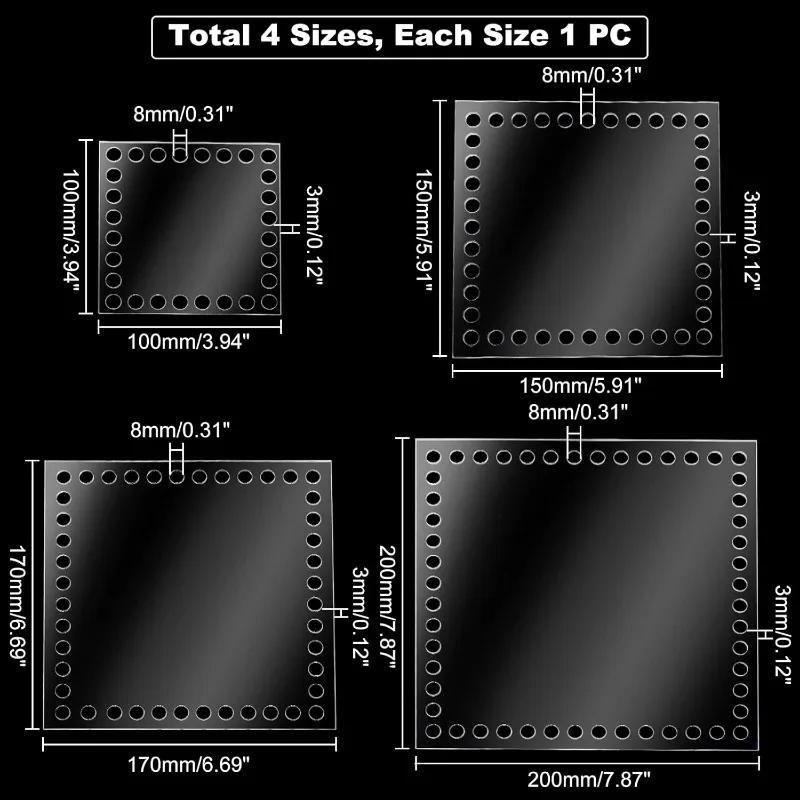 4pcs Crochet Bag Bottom 4 Sizes Square Acrylic Basket Base Transparent Basket Bottom Weaving Board for Knitting Crochet