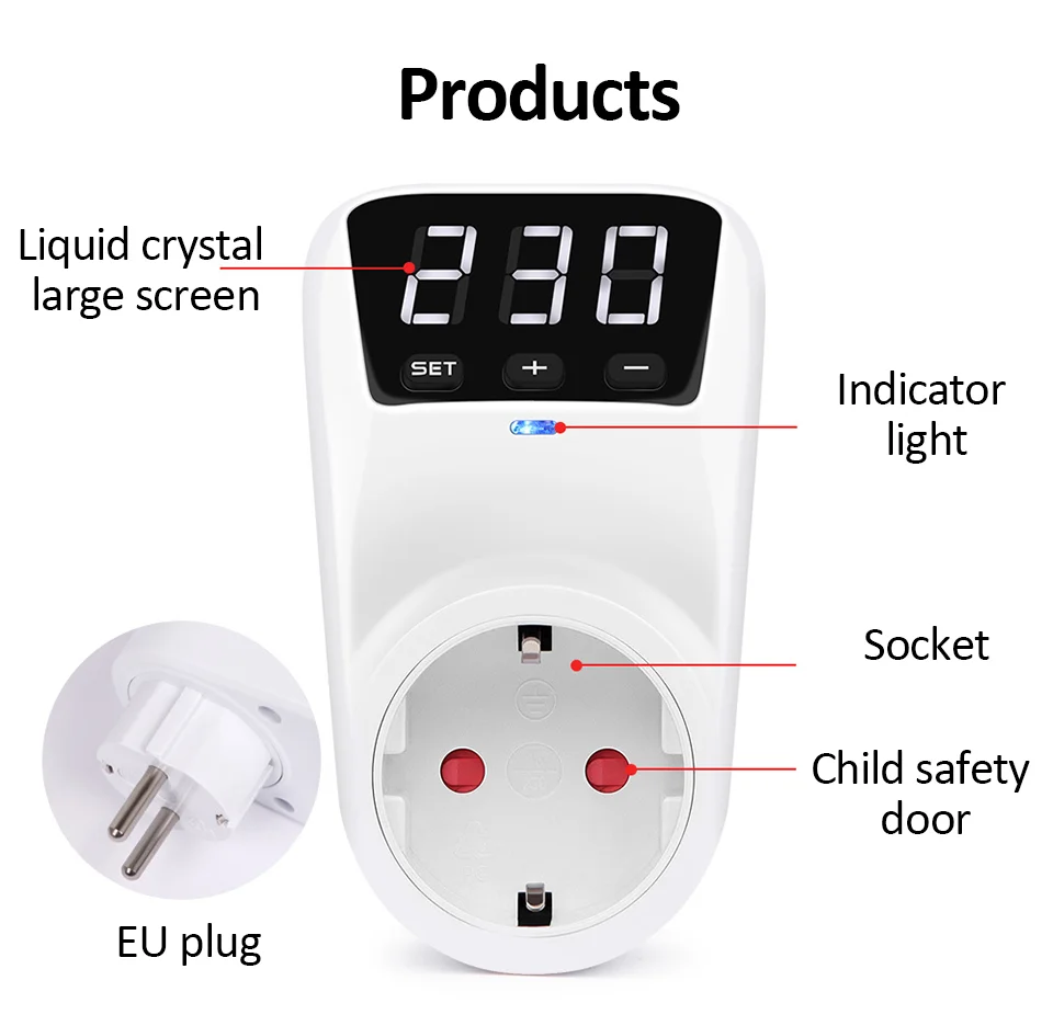 Einstellbare Spannungsschutzsteckdose mit automatischer Reset-Funktion – 16 A/15 A, 230 V/110 V, Überspannungsschutz für EU-US-Steckergeräte – Detail 7