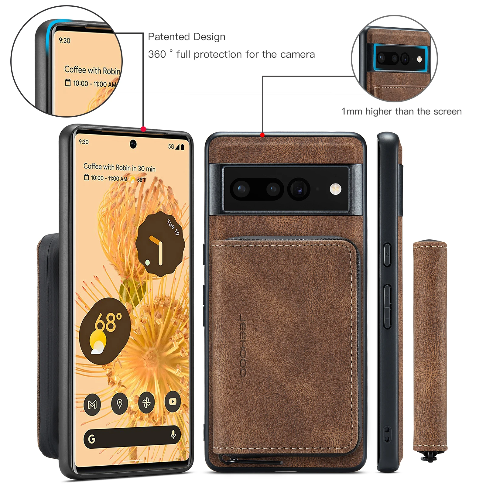 JEEHOOD Retro Leather Slim Wallet Case For GOOGLE Pixel 7 6 Pro 6A 5A Business Magnetic Split body Card Slot Zipper Phone Cover