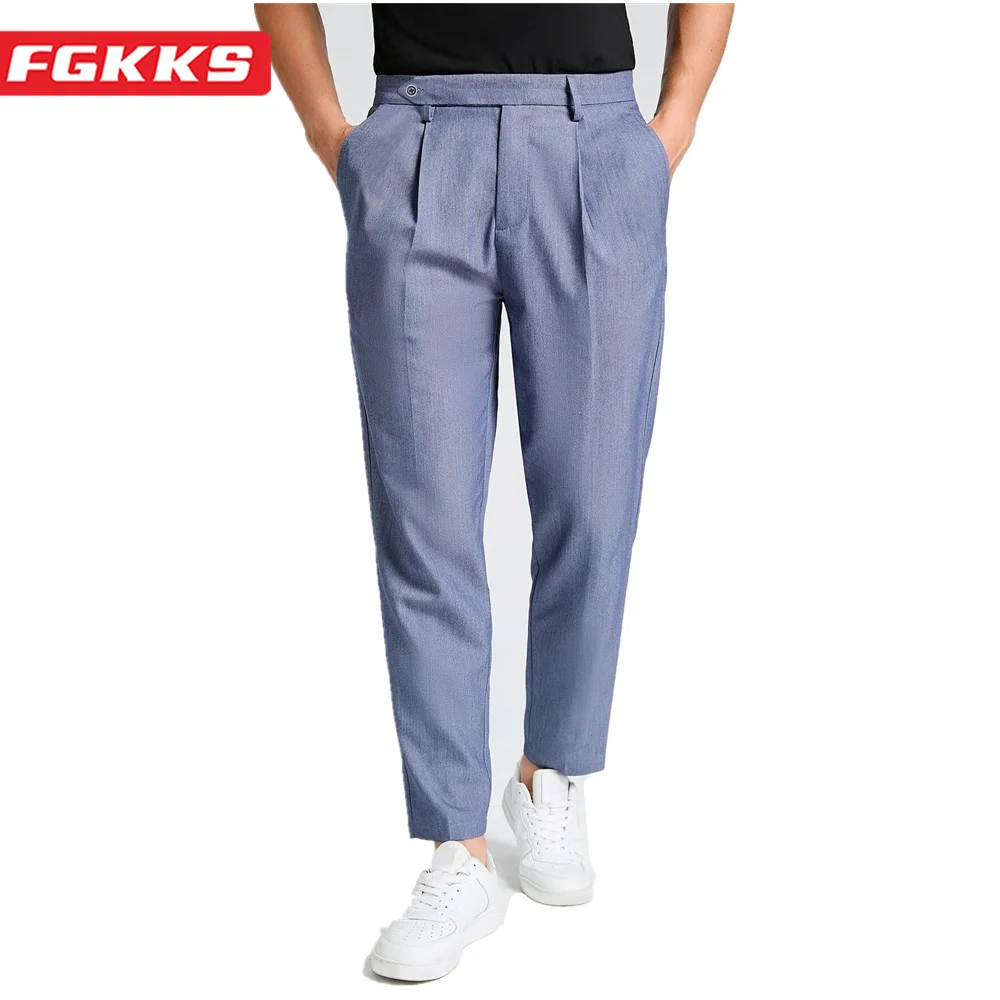 

FGKKS 2023 Outdoor Casual Pants for Men Solid Color Slim-Fit Trend Pants High Quality Design Fashion Casual Pants For Men
