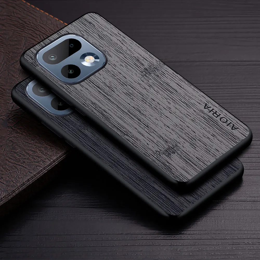 Elegant Straight Wood Grain PU Leather Phone Case