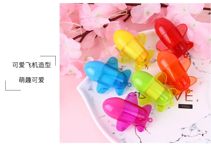 10Pcs/Lot Creative Student Stationery Cute Candy Colored Cartoon Airplane Shaped Ballpoint Pens Retractable Blue Writing Pens