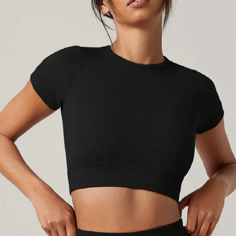 여성용 요가 탑 심리스 스포츠 티셔츠, 피트니스 의류, 반팔 요가 셔츠, 헬스장 탑, 러닝 액티브웨어, 스포츠 탑 