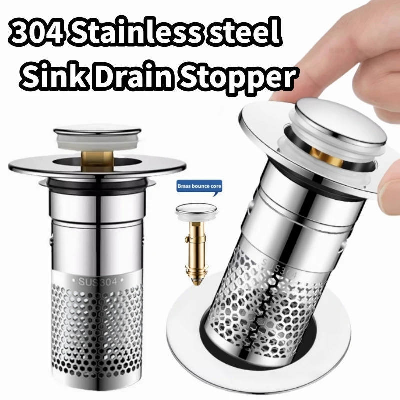 Washbasin Drain Filter Pop-Up Bounce Core Stopper Hair Catcher Shower Sink Strainer Kitchen Bathroom Accessory