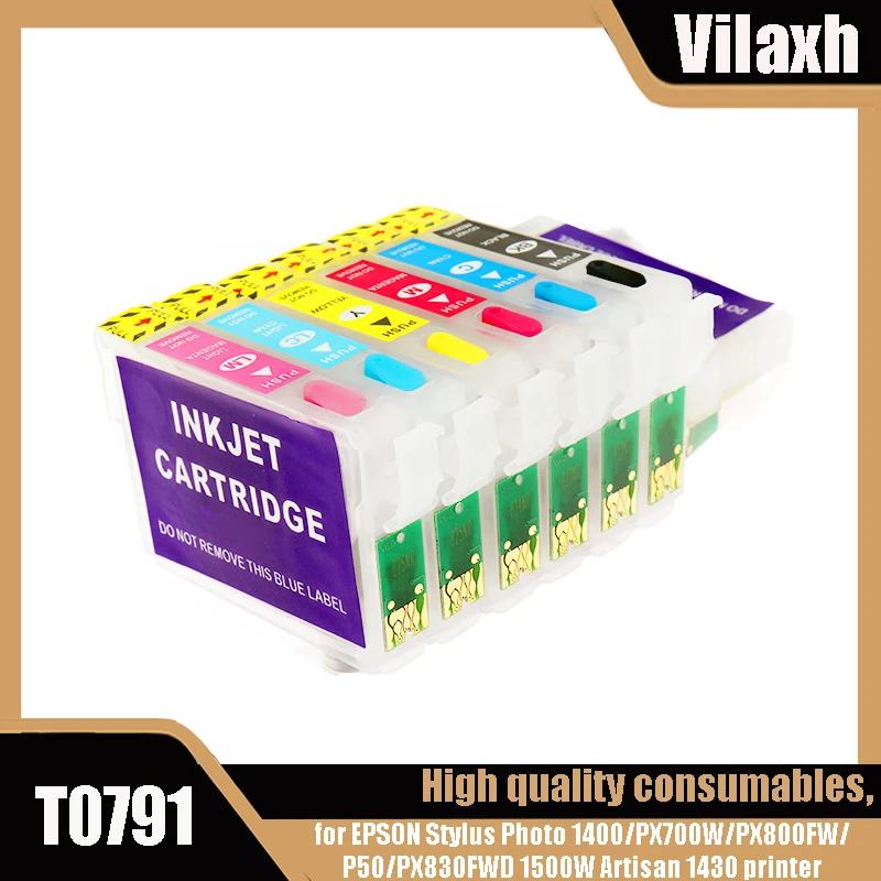 

Многоразовый чернильный картридж vilaxh T0791T0792 T0793 T0794 T795 T0796 для PX730WD PX830FWD 1500 1500W 1400 1430 с чипом автосброса