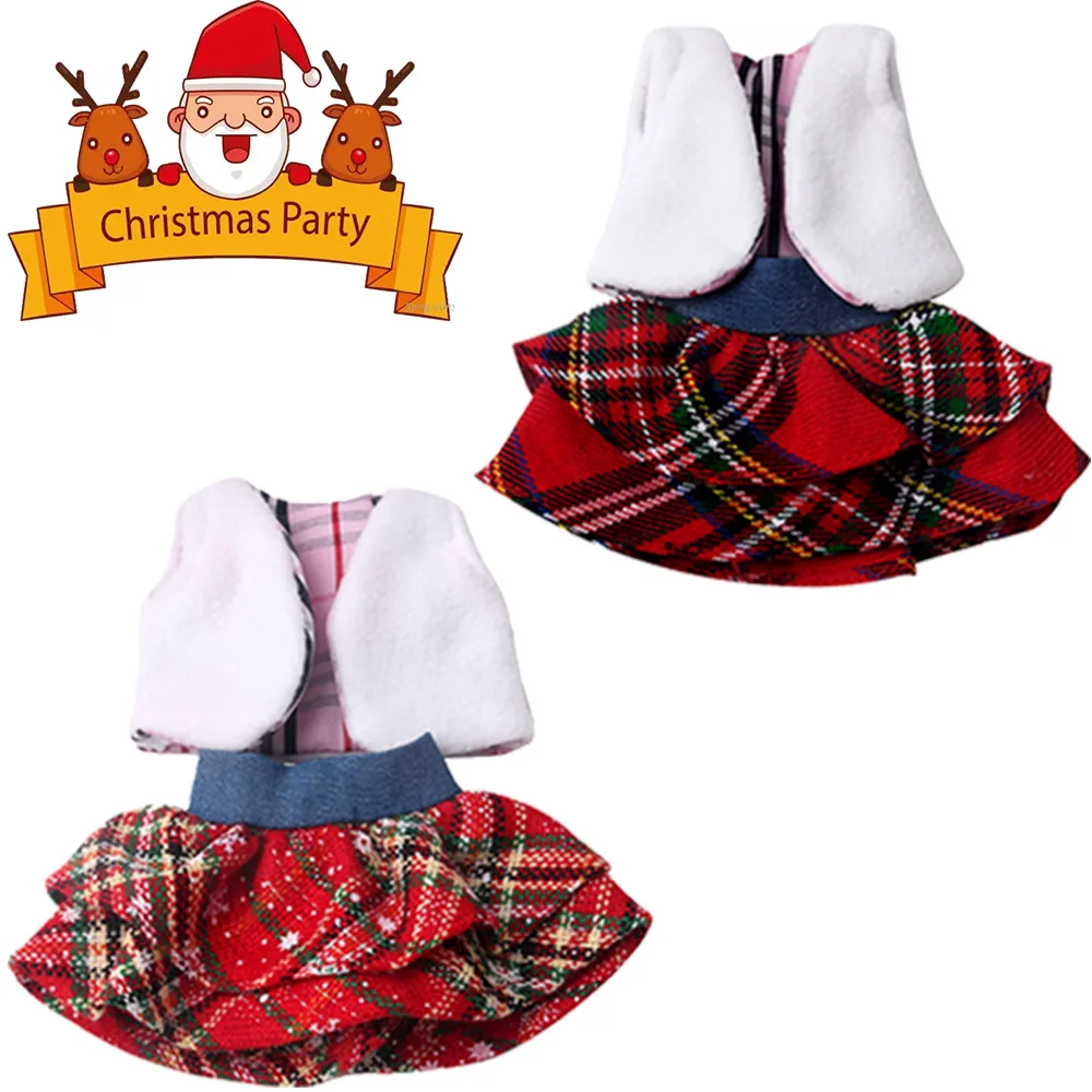 

2 Pcs/Set= Jacket+ Skirts Doll Clothes Accessories White Cotton Top with Red Striped Skirt for 30cm Elfs Doll Christmas Gifts