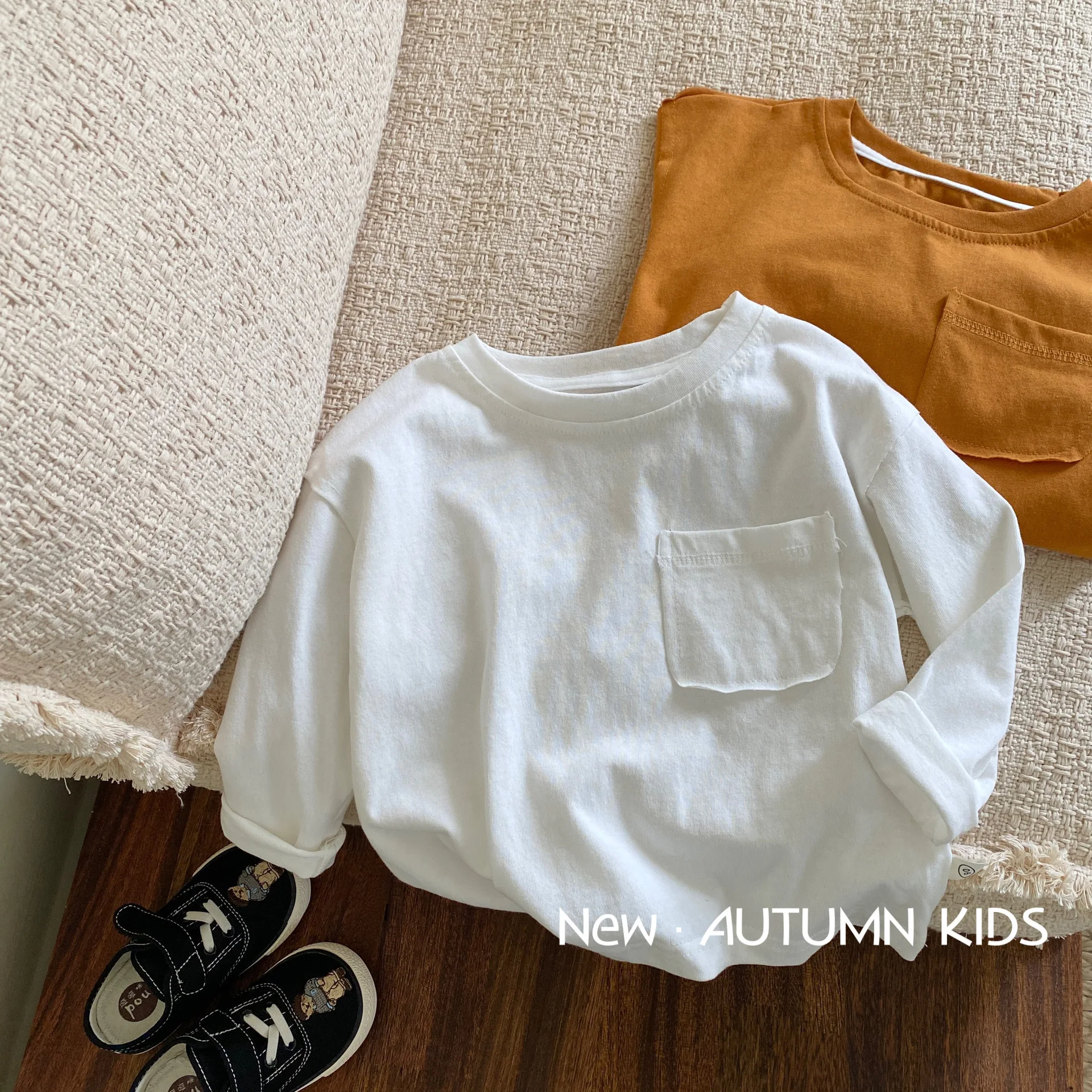 

Children Solid Color Undershirt 2023 Spring Autumn Korean Styles Boys Girls Simple T Shirt Casual Simple Soft Comfortable Top
