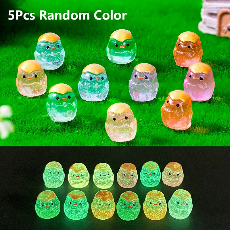 

5Pcs Luminous Eggshell Chicks Ornament Mini Color Cartoon Animal Doll Micro Landscape Decoration Dollhouse Miniature Toy