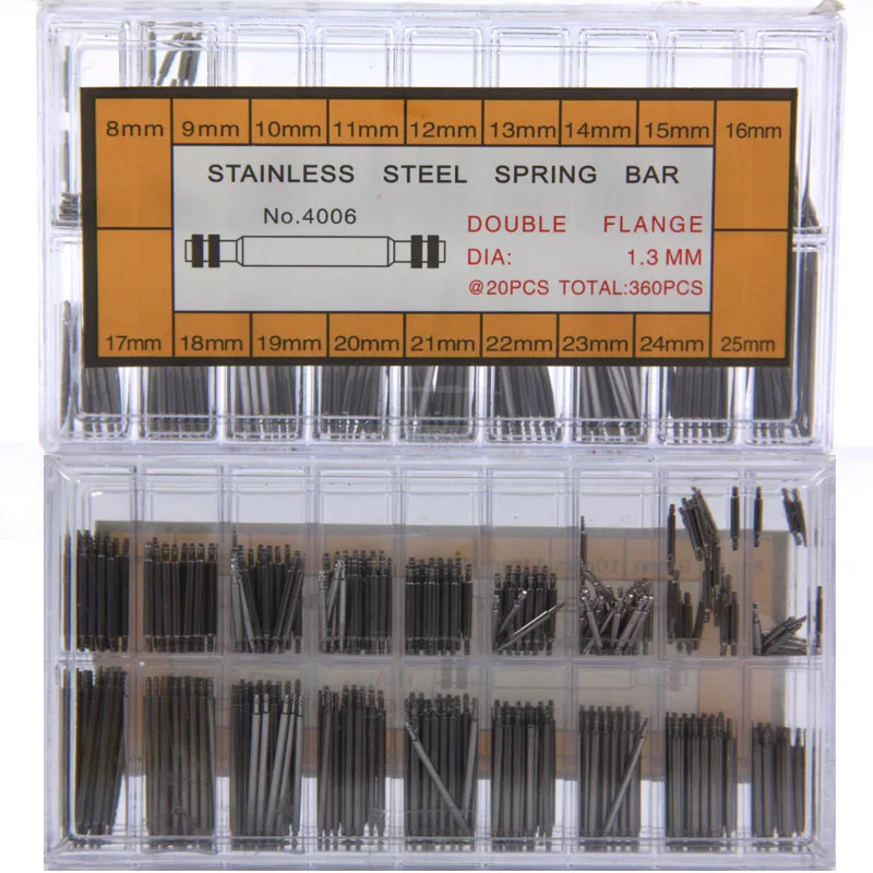 스테인레스 스틸 시계 스트랩 용수철 바 세트, 1.3, 1.5, 1.78mm, 8-25mm, 360 개 