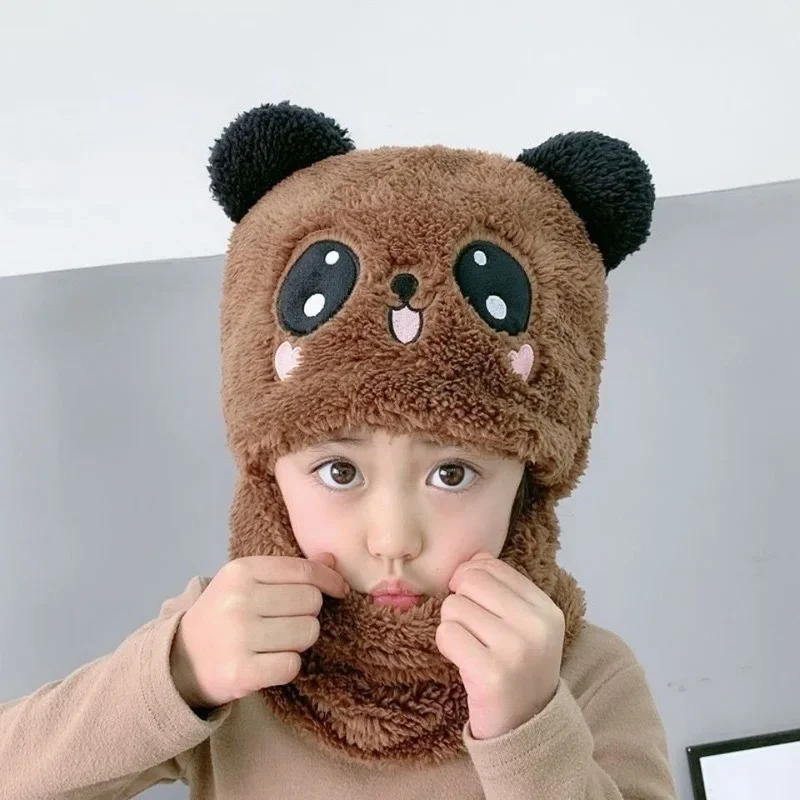 Winter Children's Hat Warm Caps for Kids Girls Boys Winter Hat+scarf One Piece Cute Warm Ear Protection Baby Bucket Hat 5