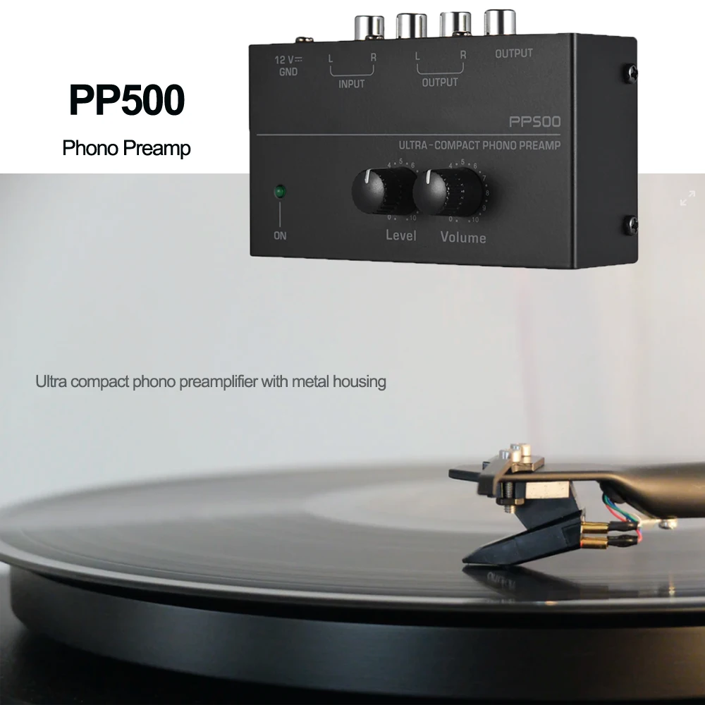 

EU PLUG Audio Amplifier PP500 Phono Preamp Preamplifier with Level Volume Control RCA Input Output 1/4" TRS Output Interfaces