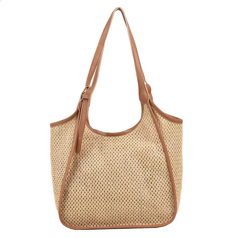 

Summer Woman's Should Bag 2022 Beige Color Large Tote Casual Polyester Jute Cheap Bags