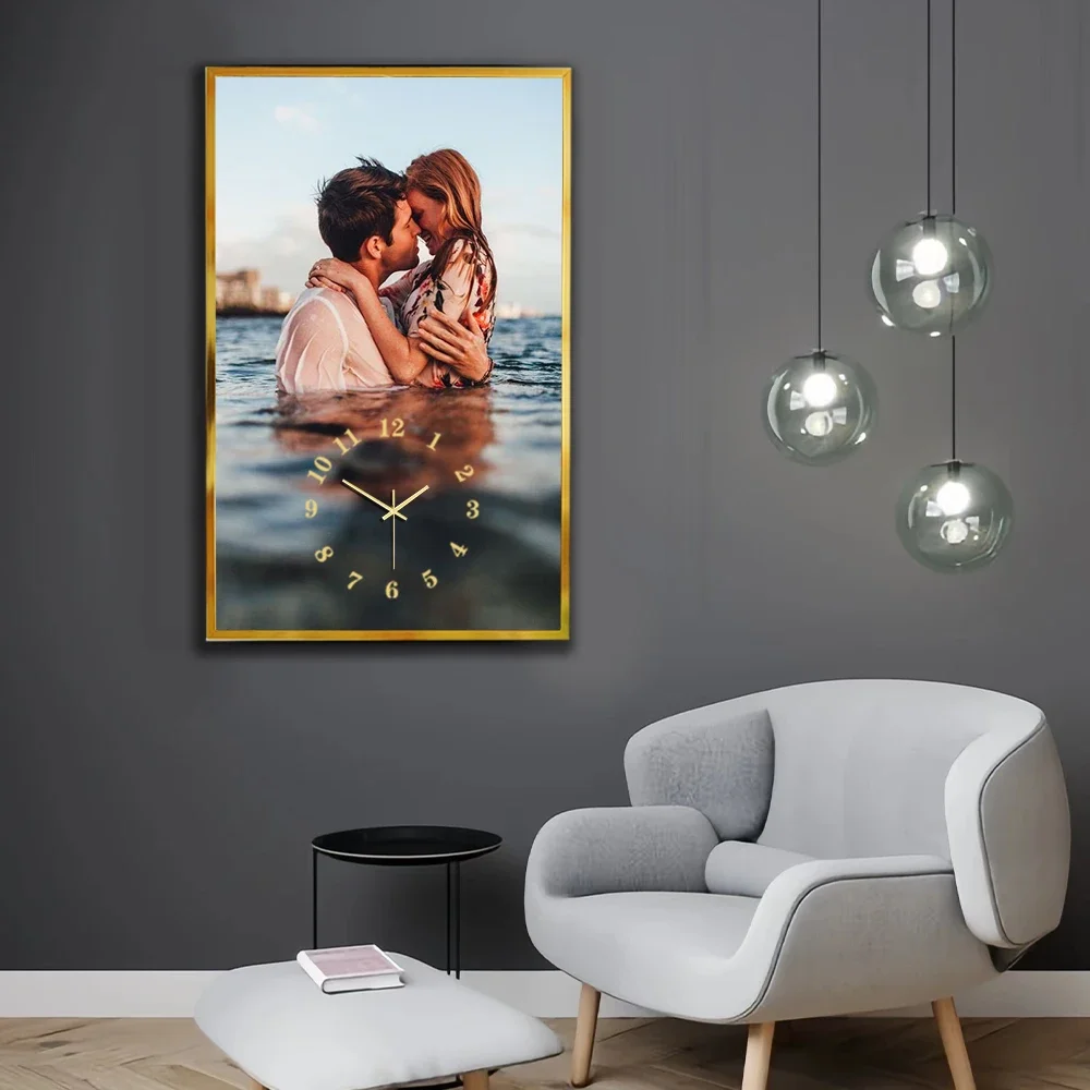 Send Photos to Customize Art Clock Digital Wall Clock Aluminum Alloy Frame 25X40CM Tempered Glass Silent Family Gift