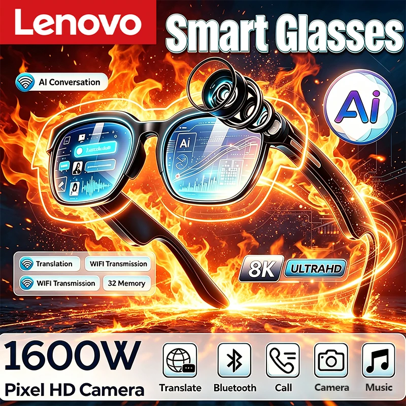 Lenovo 2026 Smart Glasses Men 8K HD Camera Language Translation ChatGPT WIFI Video Recording Bluetooth CallAudio Glasses Women