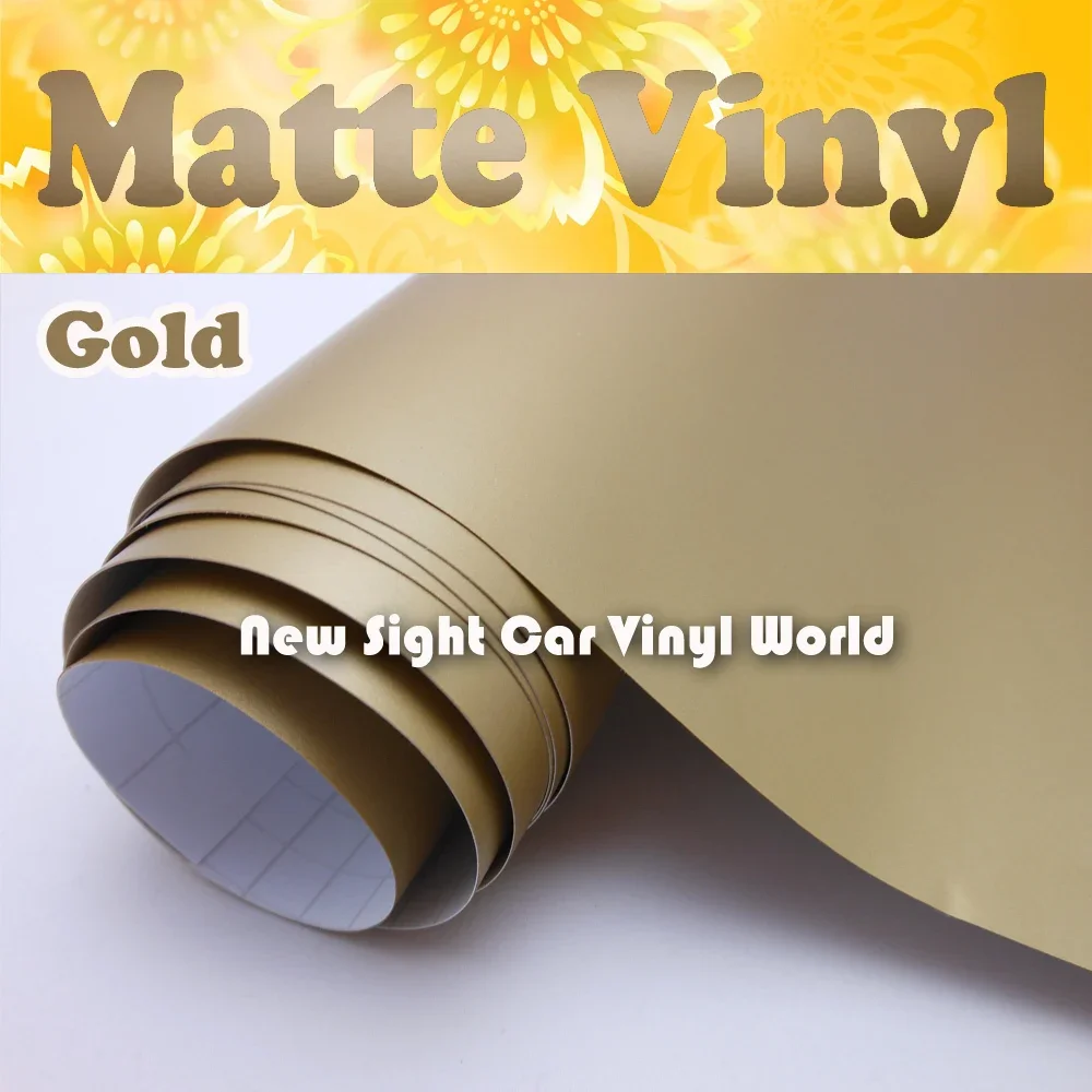 

Matte Gold Vinyl Wrap Gold Matt Vinyl Film Car Wrap Air Free Release For Vehicle Wraps Size:1.52*30m/Roll(5ft * 98ft)