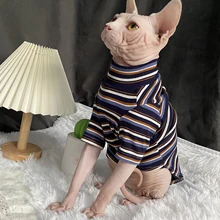 

Classic Strips Spring Summer Hairless cat Clothing kitten outfits Cotton Beerus Devin Rex kitten dress shirts for cats