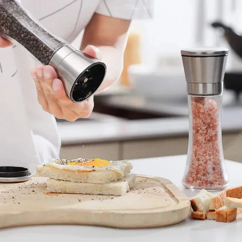 Salt And Pepper Grinder Refillable Stainless Steel Shakers Adjustable Coarse Mills Portable spice jar containers