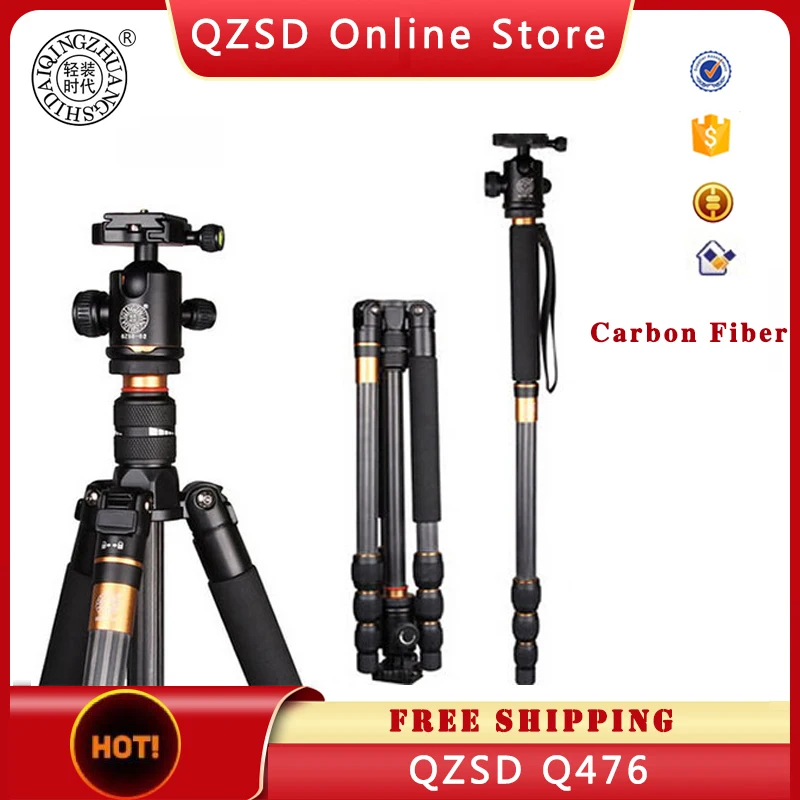 

QZSD Q476 Carbon Fiber 1550mm Gimbal Panorama and Portable Stand Kit Monopod Ball Head For DSLR Camera Tripod Compact Flexible