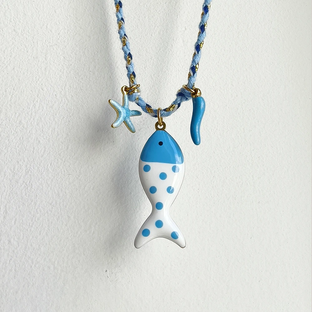 Frauen Dopamin farbige Seil Kette Halskette Edelstahl Fisch und Chili Charms niedlich verstellbar Damen Schmuck Geburtstagsgeschenk – Detail 8