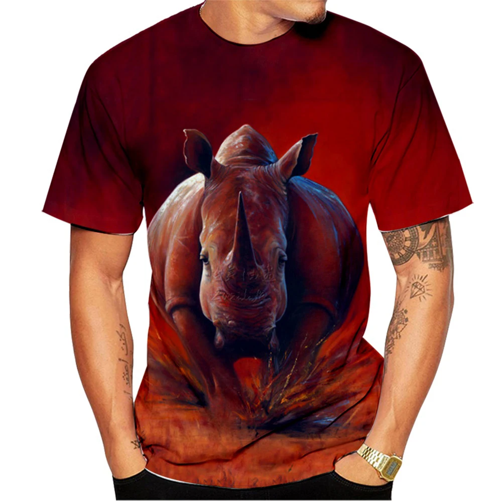 

2023 Summer Men's Fashion 3d T-shirt Animal Rhino Cool Print T-shirt Men's Casual Style Short Sleeve Rhinoceros Top