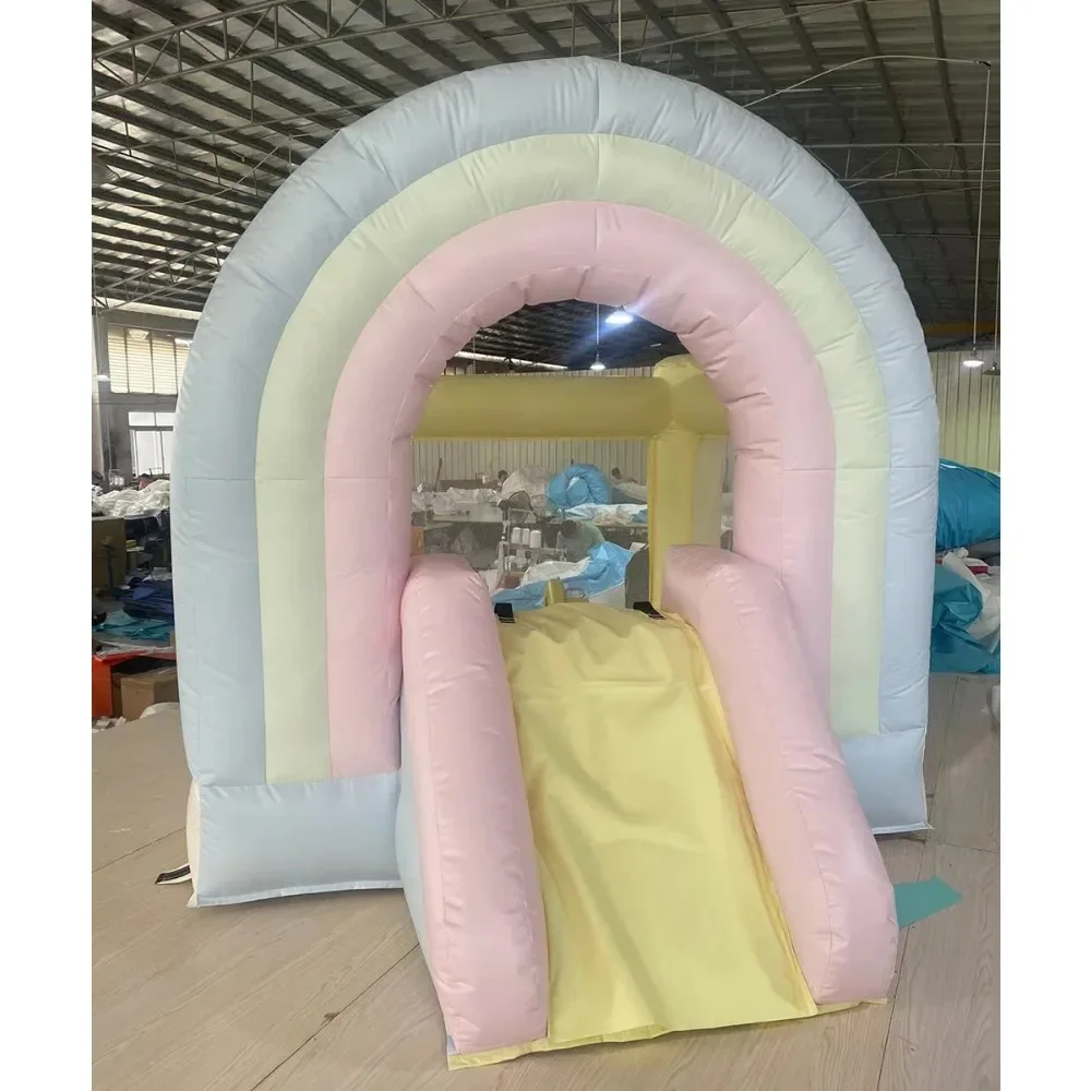 Inflatable rainbow Bounce House Jumping House with Slide, Kids Party Theme jumper Castle Durable for Kids Holiday Backyar commercial grade white or pink bounce jumping castle inflatable bouncy house with ball pit for kids for wedding and parties