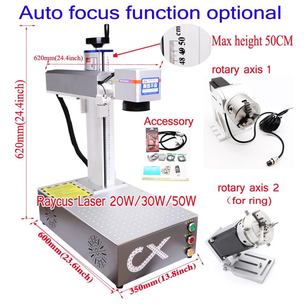 Auto focus 50w raycus fiber laser marking machine 30w 20w metal
